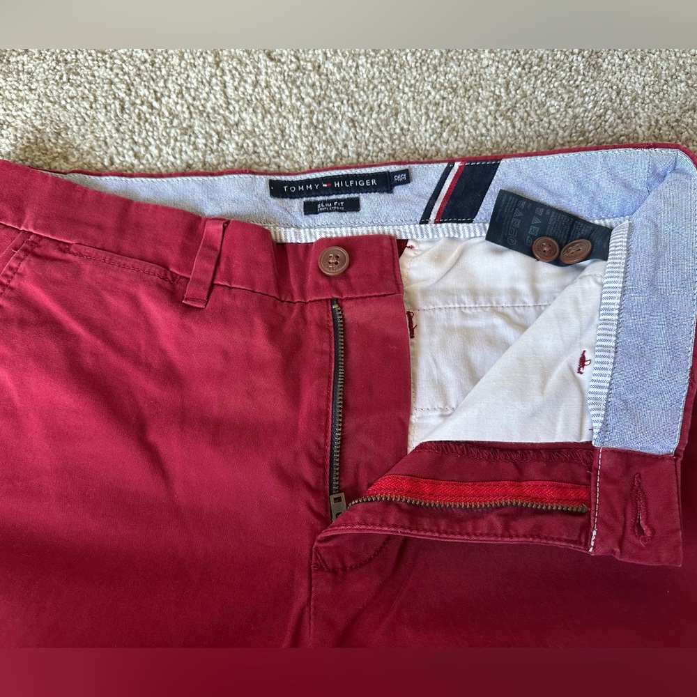 Tommy Hilfiger Slim Fit Chino Pants – Red 32/32 - Picture 4 of 4